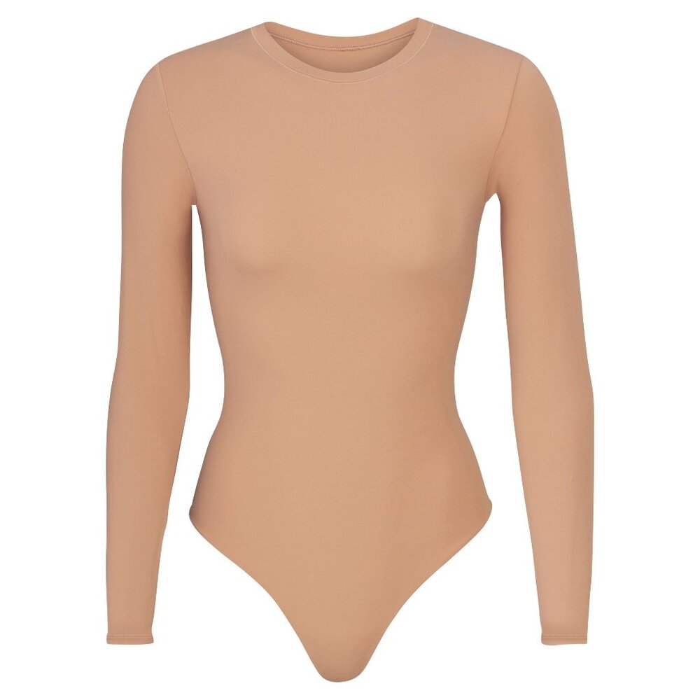Skims Fits Everybody Long Sleeve Crew Neck Bodysuit - Ochre (XS)